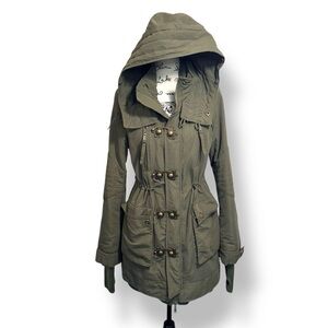 RARE Sly Olive Green Military Utility Hooded Winter Parka Coat Women Size 2